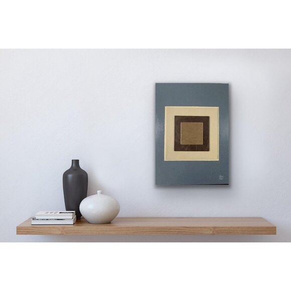 Minimalist Mixed Media Art Acrylic Leather Geometric Square Abstract Painting - Picture 3 of 7